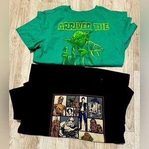 2 Stars Wars Tshirts boys 14. Green Yoda and black multi-character.